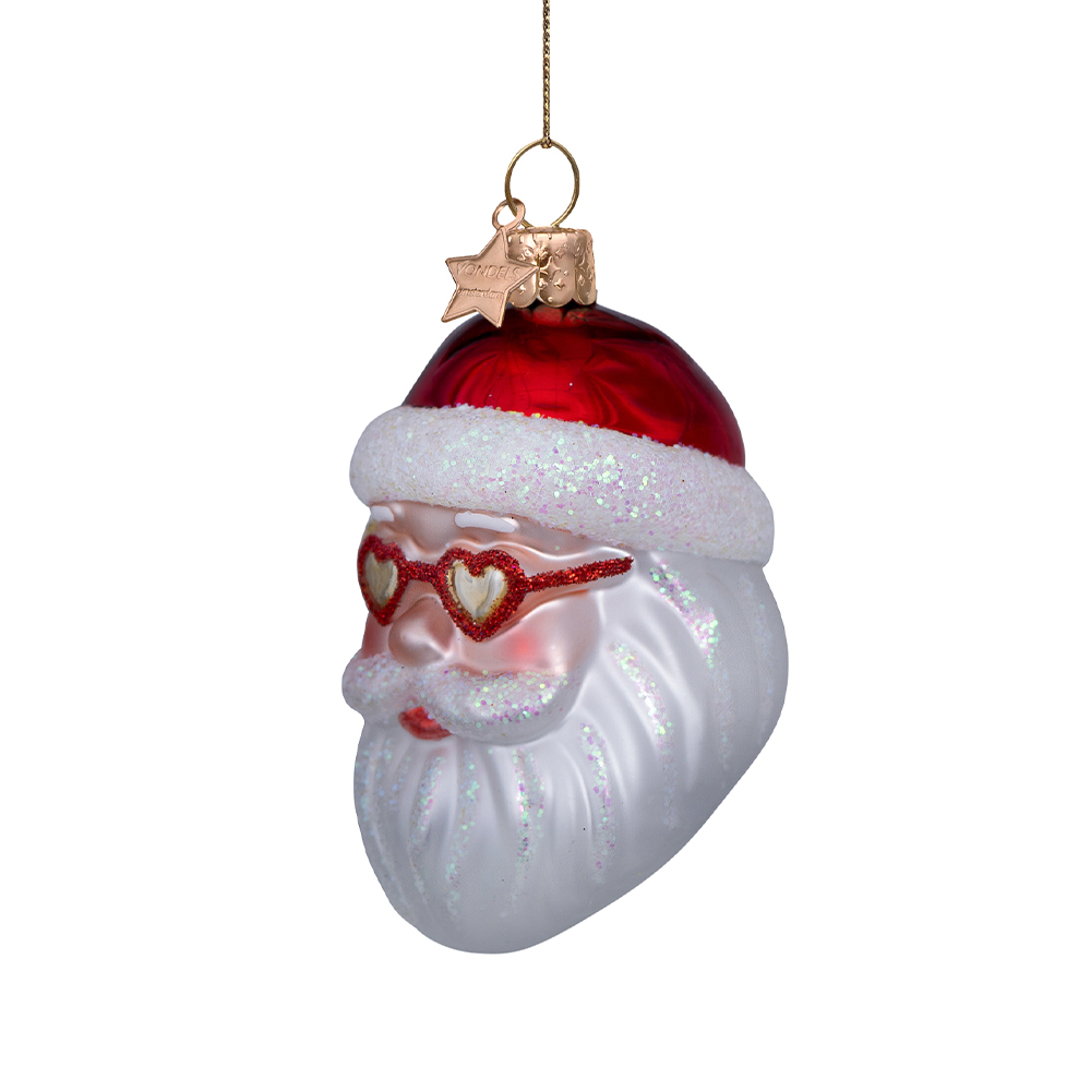 Vondels Ornament glass Red santa w/heart glasses Vondels