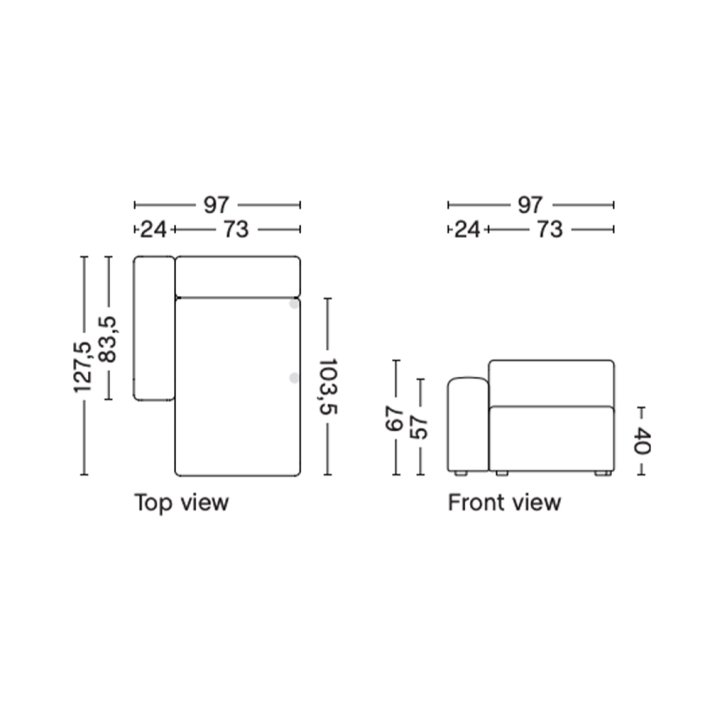 HAY - Mags Modul | Chaise Longue | Narrow | Left End | Low Armrest | 8164