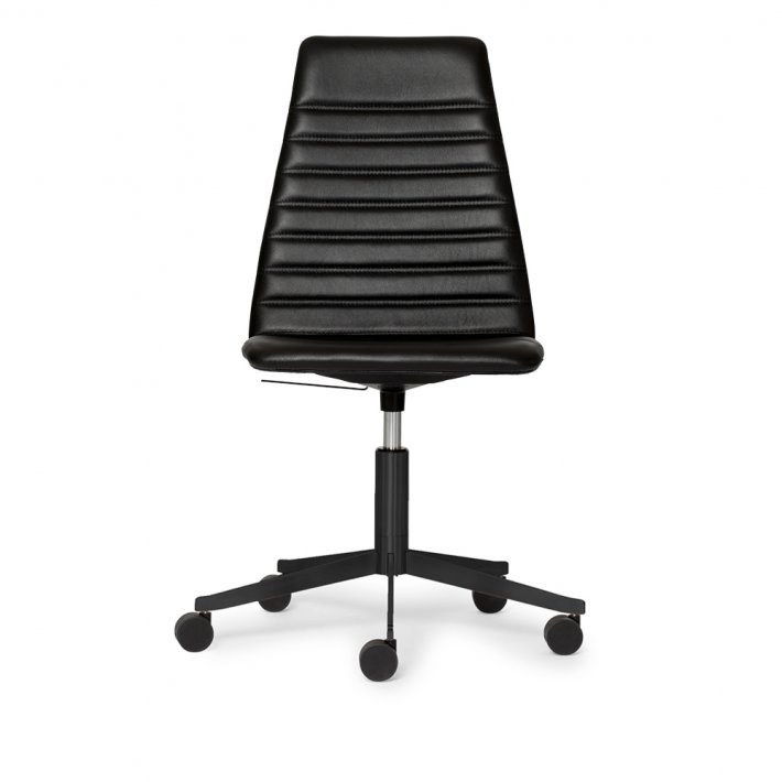 Paustian - Spinal Chair 44, 5-star Base Black w. Castors, High back | Chanel stitching, Lder