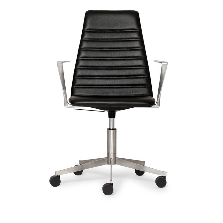 Paustian - Spinal Chair 44, 5-star Base Chrome w. Castors, High back | Chanel stitching, Lder, Arm.