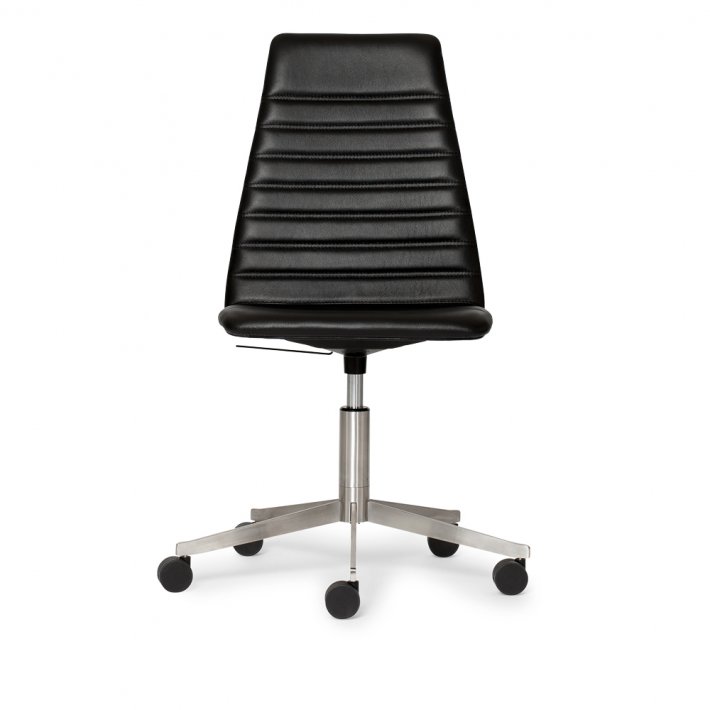 Paustian - Spinal Chair 44, 5-star Base Chrome w. Castors, High back | Chanel stitching, Lder