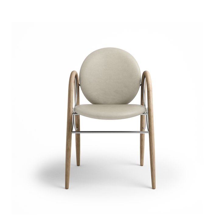 Brdr. Krger - Arkade Spisebordsstol | Hvidolieret eg | Spectrum Oyster Lder 3015 | Krom