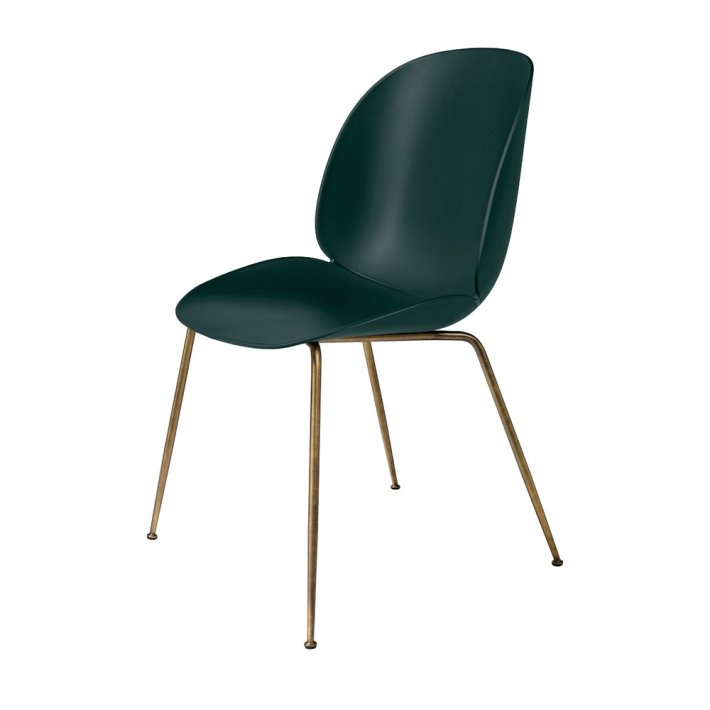 Gubi - Beetle Chair Conic Base | Unupholstered | Antique brass | Dark Green