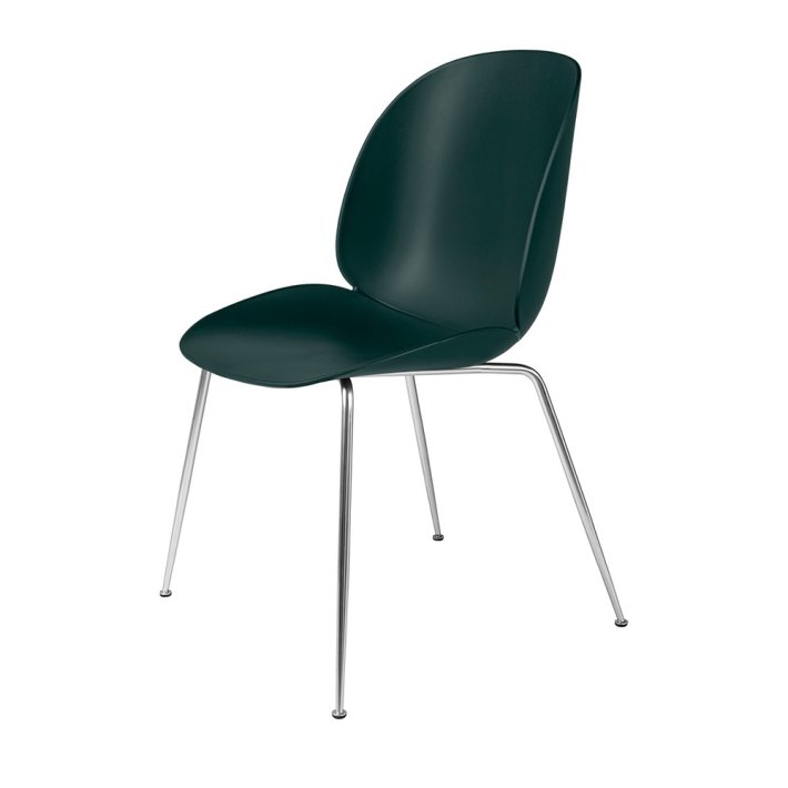 Gubi - Beetle Chair Conic Base | Unupholstered | Chrome | Dark Green