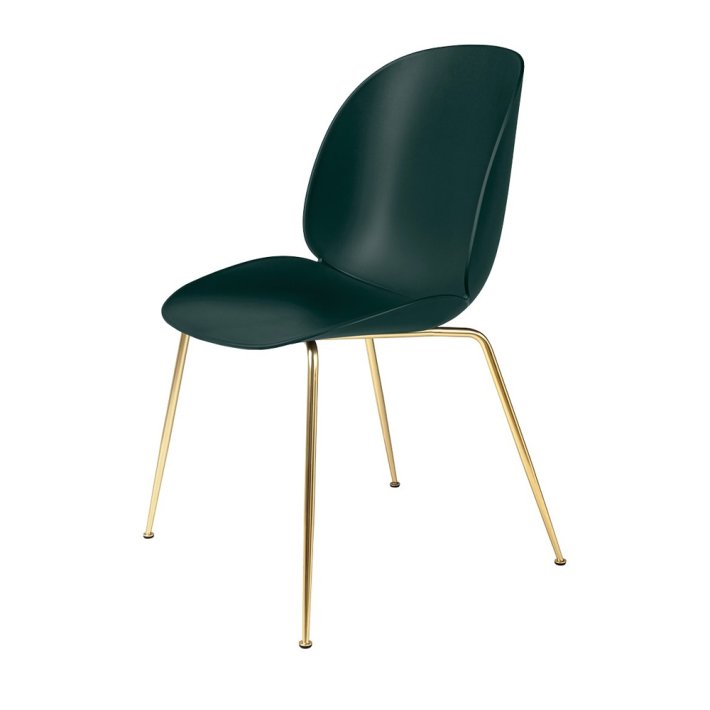 Gubi - Beetle Chair Conic Base | Unupholstered | Brass Semi Matt | Dark Green