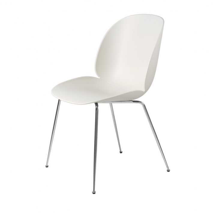 Gubi - Beetle Chair Conic Base | Unupholstered | Chrome | Alabaster White
