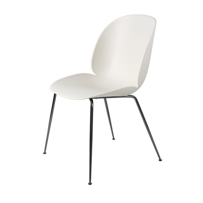 Gubi - Beetle Chair Conic Base | Unupholstered | Black Chrome | Alabaster White