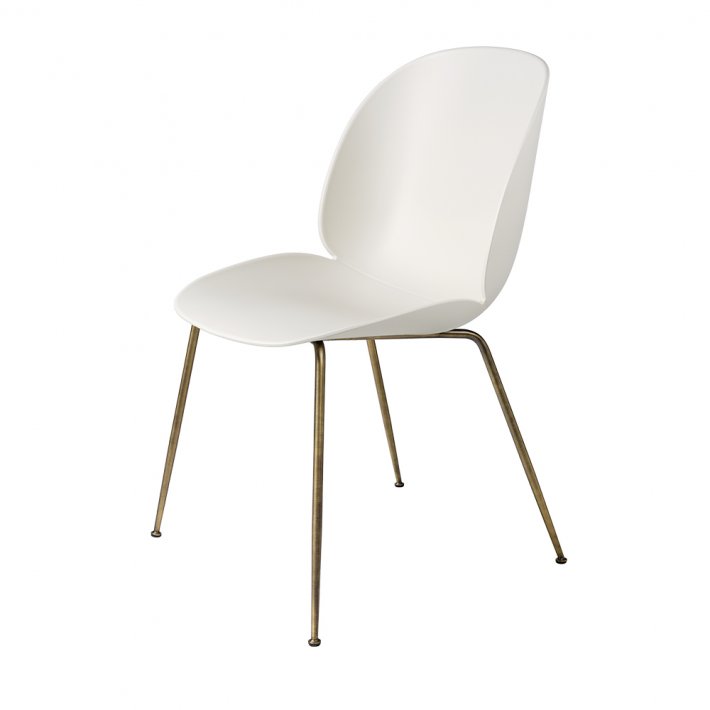 Gubi - Beetle Chair Conic Base | Unupholstered | Antique brass | Alabaster White
