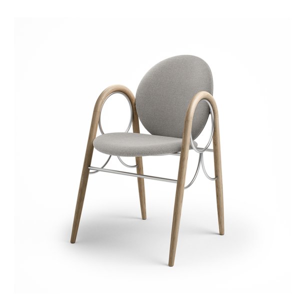 Brdr. Krger - Arkade Spisebordsstol | Hvidolieret eg | Hallingdal Gr Tekstil 0113 | Krom