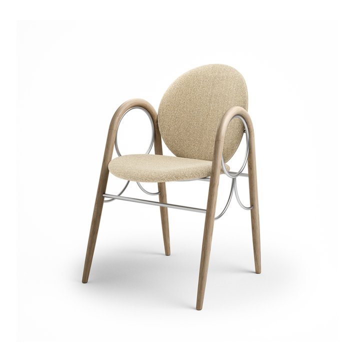 Brdr. Krger - Arkade Spisebordsstol | Hvidolieret eg | Moss Cream Tekstil 0019 | Krom