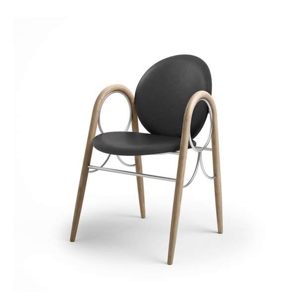 Brdr. Krger - Arkade Spisebordsstol | Hvidolieret eg | Savanne Black Lder 30314 | Krom