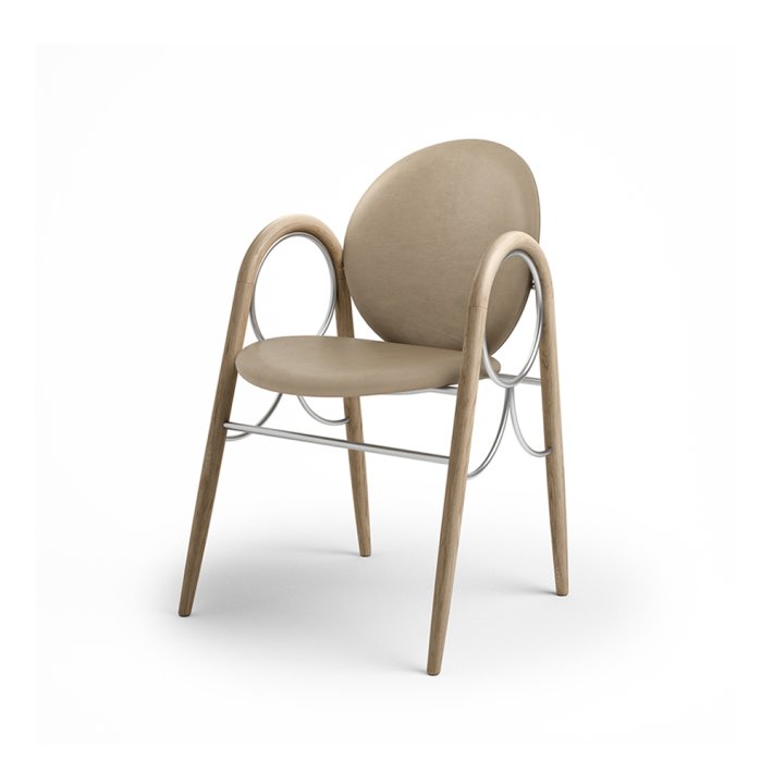 Brdr. Krger - Arkade Spisebordsstol | Hvidolieret eg | Spectrum Almond Lder 30150 | Krom