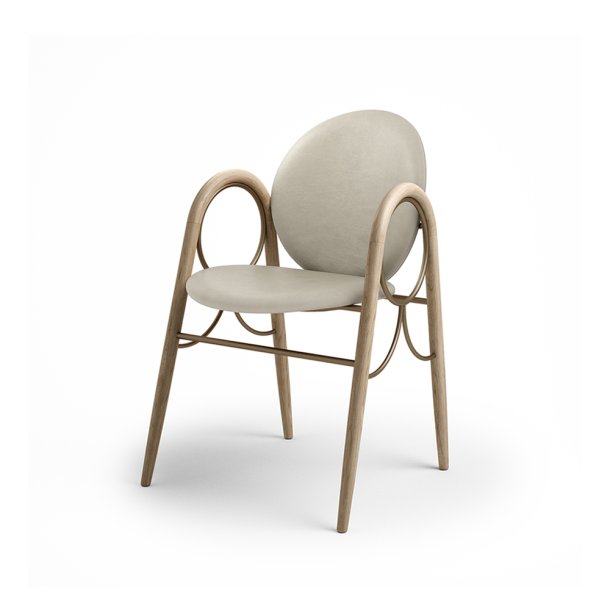 Brdr. Krger - Arkade Spisebordsstol | Hvidolieret eg | Spectrum Oyster Lder 3015 | Messing