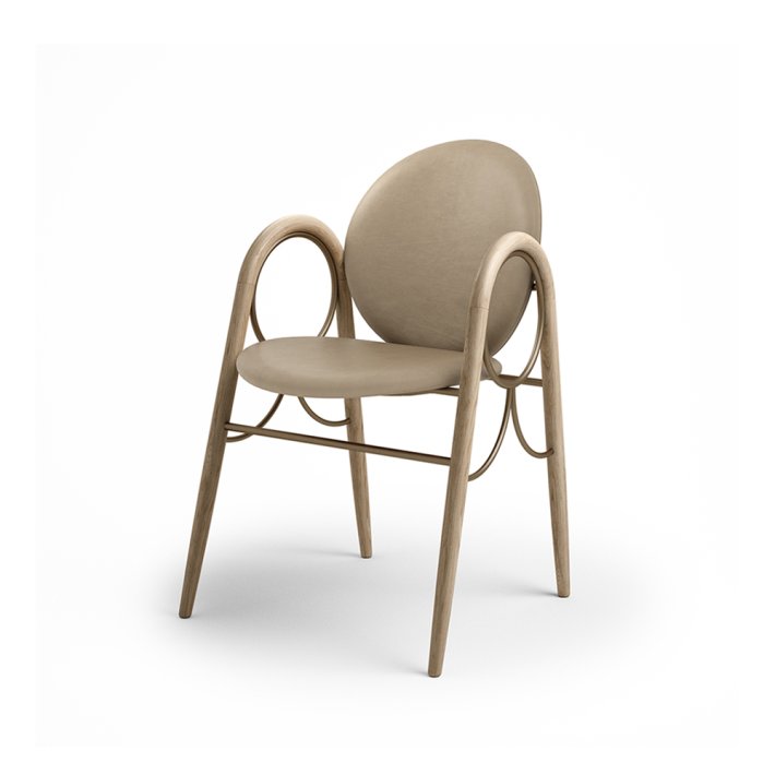 Brdr. Krger - Arkade Spisebordsstol | Hvidolieret eg | Spectrum Almond Lder 30150 | Messing