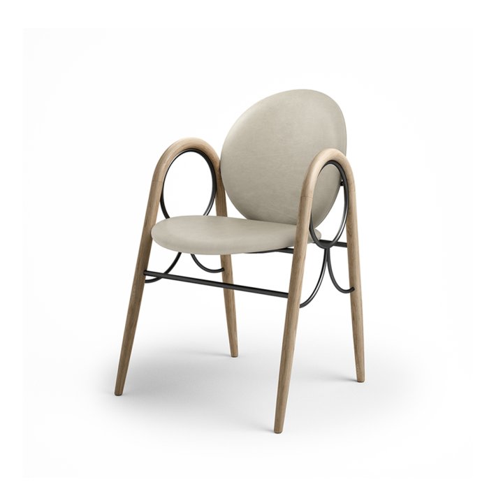 Brdr. Kr�ger - Arkade Spisebordsstol | Hvidolieret eg | Spectrum Oyster L�der 3015 | Sort