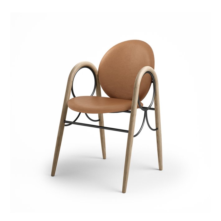 Brdr. Kr�ger - Arkade Spisebordsstol | Hvidolieret eg | Spectrum Brandy L�der 30155 | Sort