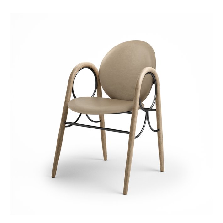 Brdr. Kr�ger - Arkade Spisebordsstol | Hvidolieret eg | Spectrum Almond L�der 30150 | Sort